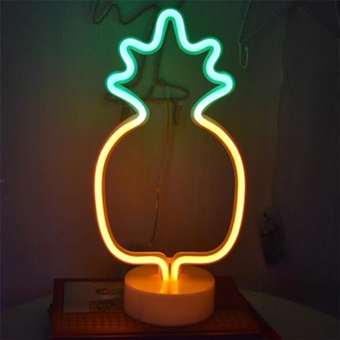 LED Pineapple Neon Signs Warm White LED Neon Light Sign with Holder Base Battery/USB Operated Lig... | Amazon (US)