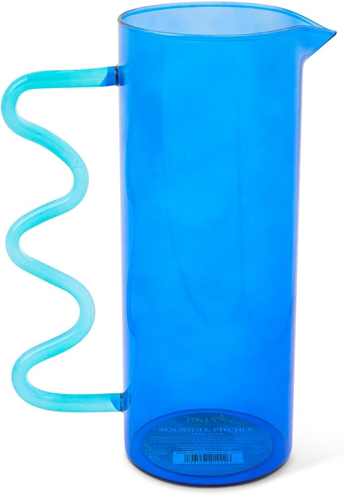 CORE HOME 44oz Blue Squiggle Handle Glass Pitcher – Modern Wavy Design Clear Beverage Carafe fo... | Amazon (US)