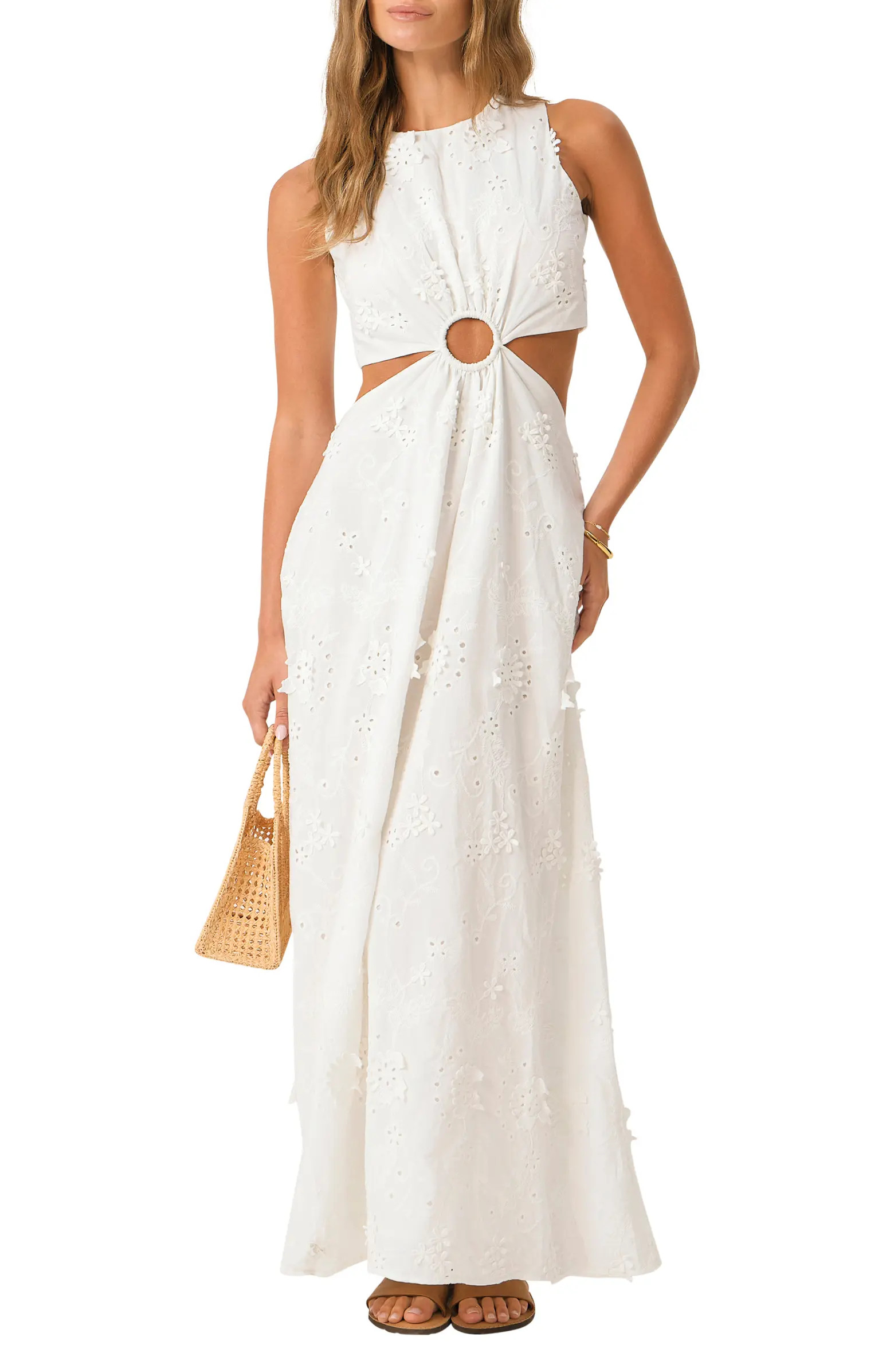 PQ SWIM Tavi Eyelet Sleeveless Cover-Up Maxi Dress | Nordstrom | Nordstrom