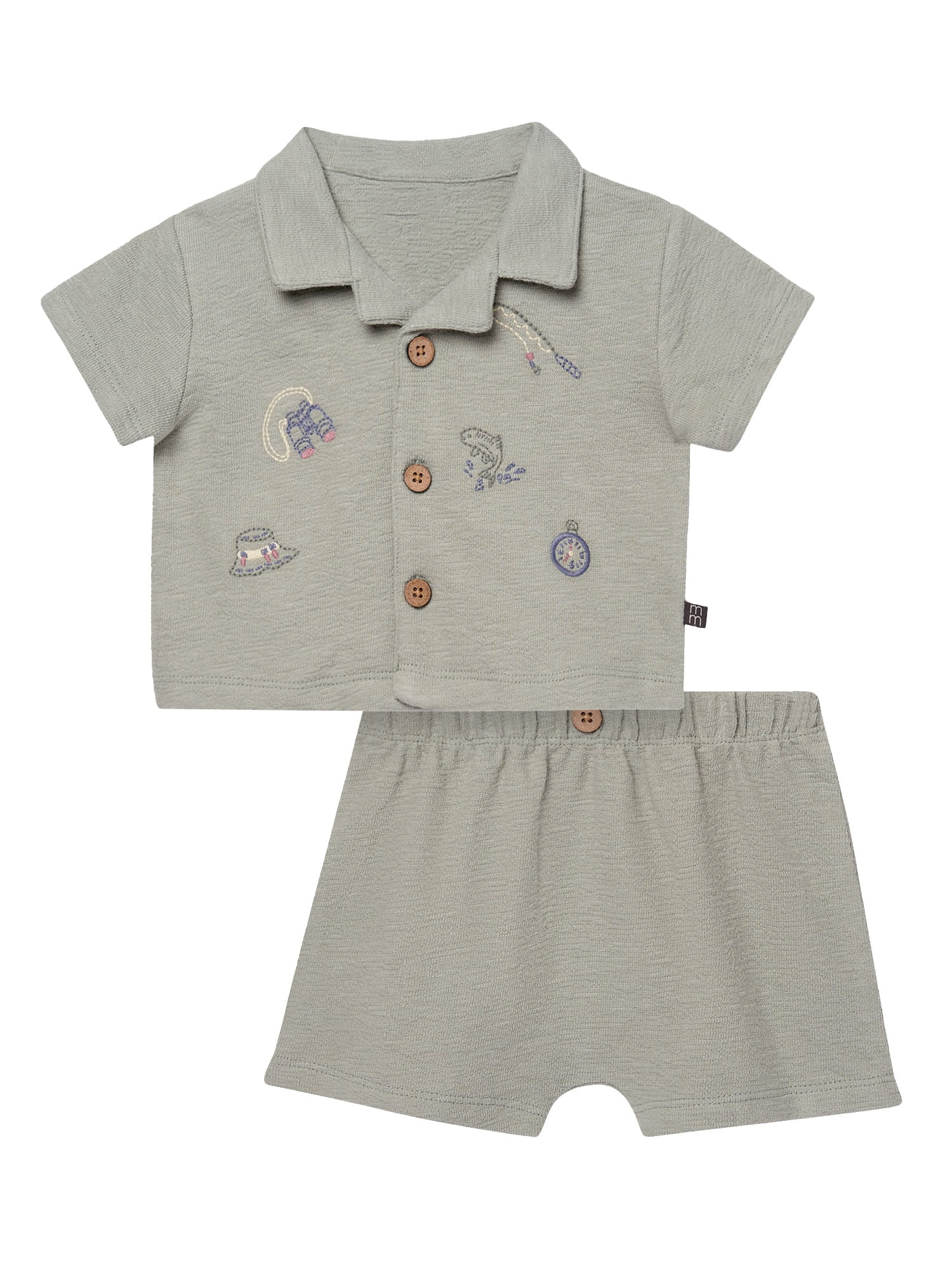 Modern Moments by Gerber Baby Boy Button Down Shirt and Short Set, 2-Piece, Sizes 0/3 Months - 24... | Walmart (US)
