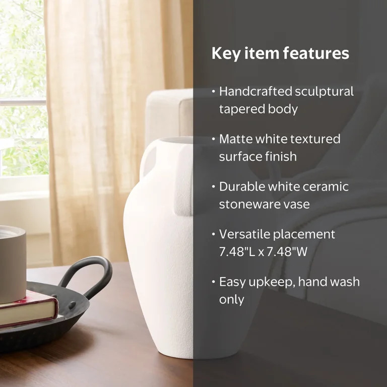 Better Homes & Gardens 9.8" White Handled Ceramic Vase | Walmart (US)
