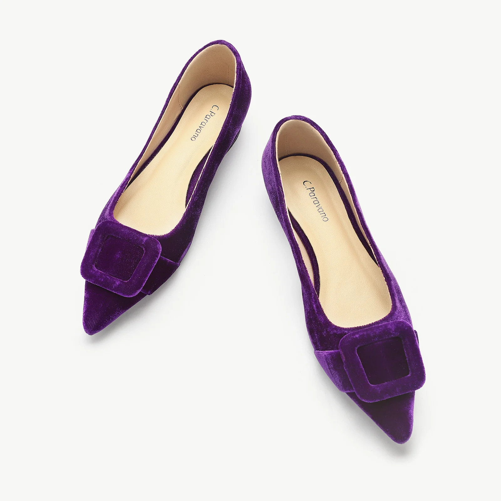Square Buckle Velvet Flats (Aida) | C.Paravano | cparavano