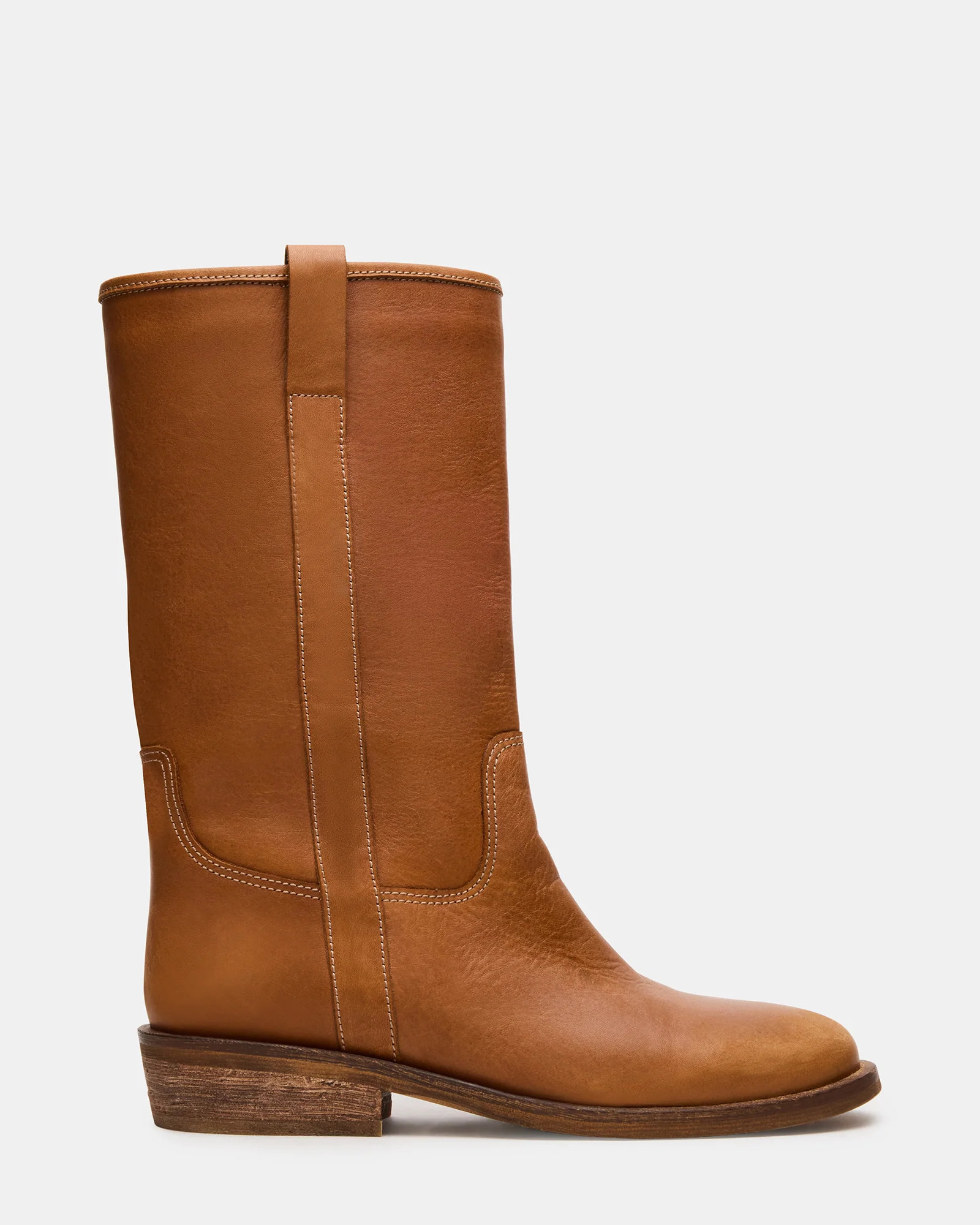 DUNSTER Tan Leather Wood Bottom Women's Boot | Steve Madden (US)