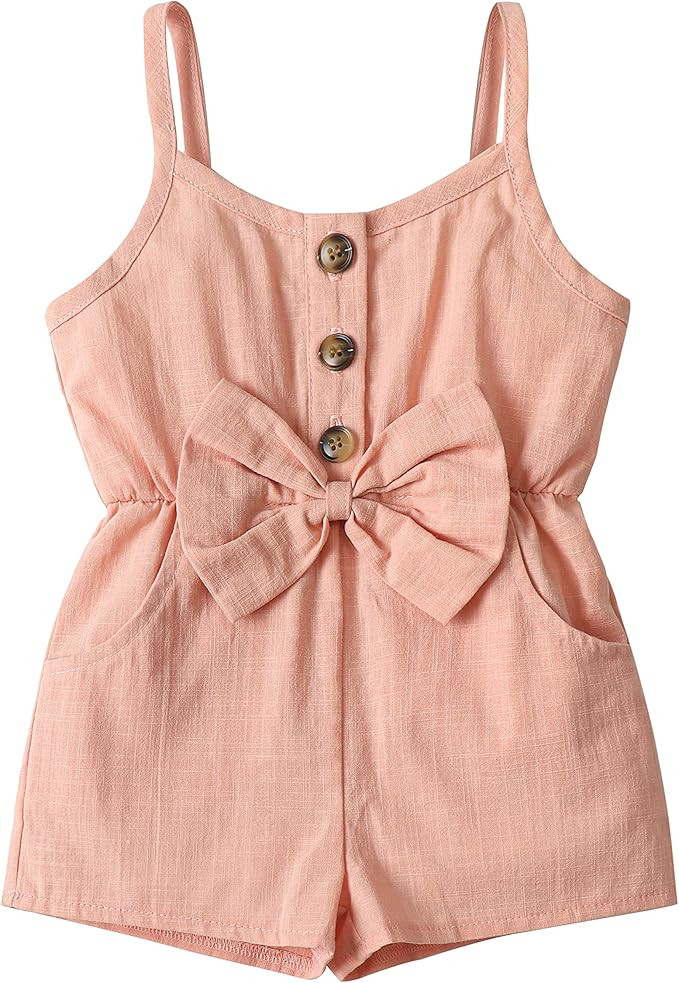 Toddler Baby Girl Romper Jumpsuit Fly Sleeve Bodysuit Ruffle Sleeveless Pockets One Piece Overall... | Amazon (US)