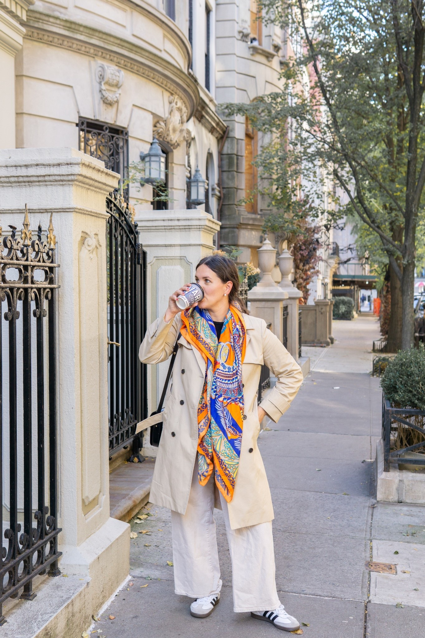 Fall day on the Upper East Side. 💛

Wearing the classic trench coat and Hermes scarf combo that feels like a staple during this time of year  

#LTKdayinmylife #LTKMidsize #LTKmomlife