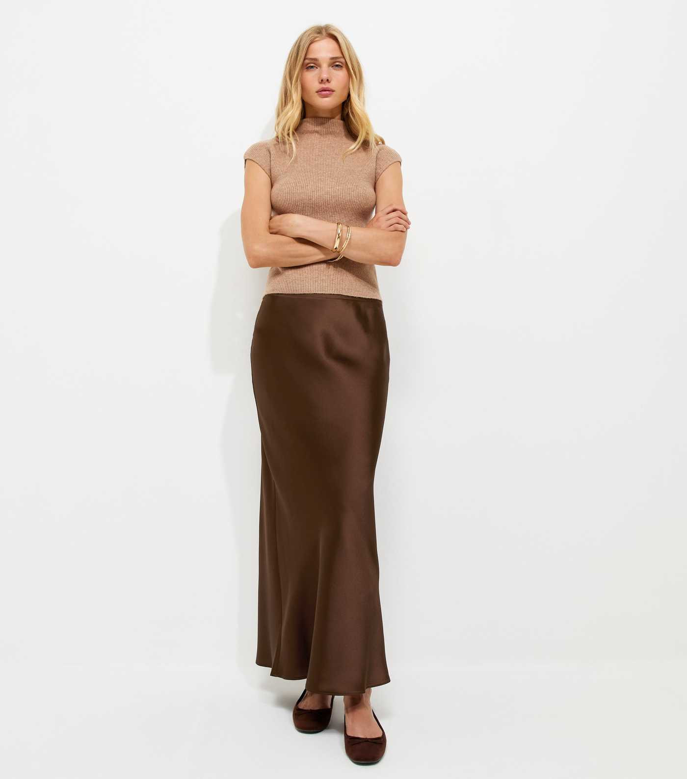 Brown Satin Bias Cut Midi Skirt | New Look | New Look (UK)