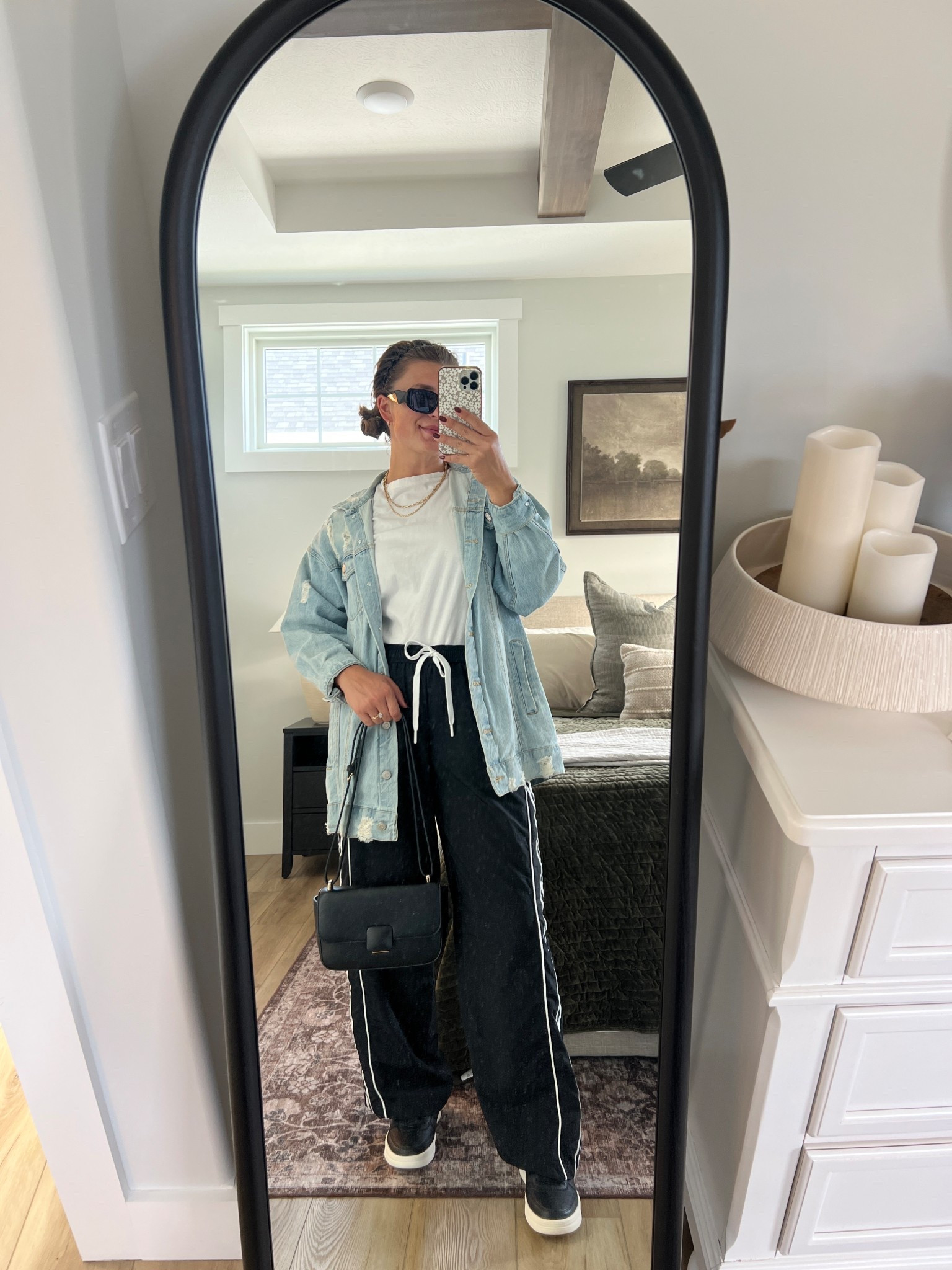 Purse is sold out from Target. Jean jacket is sold out from Walmart… linked similar options for both! 