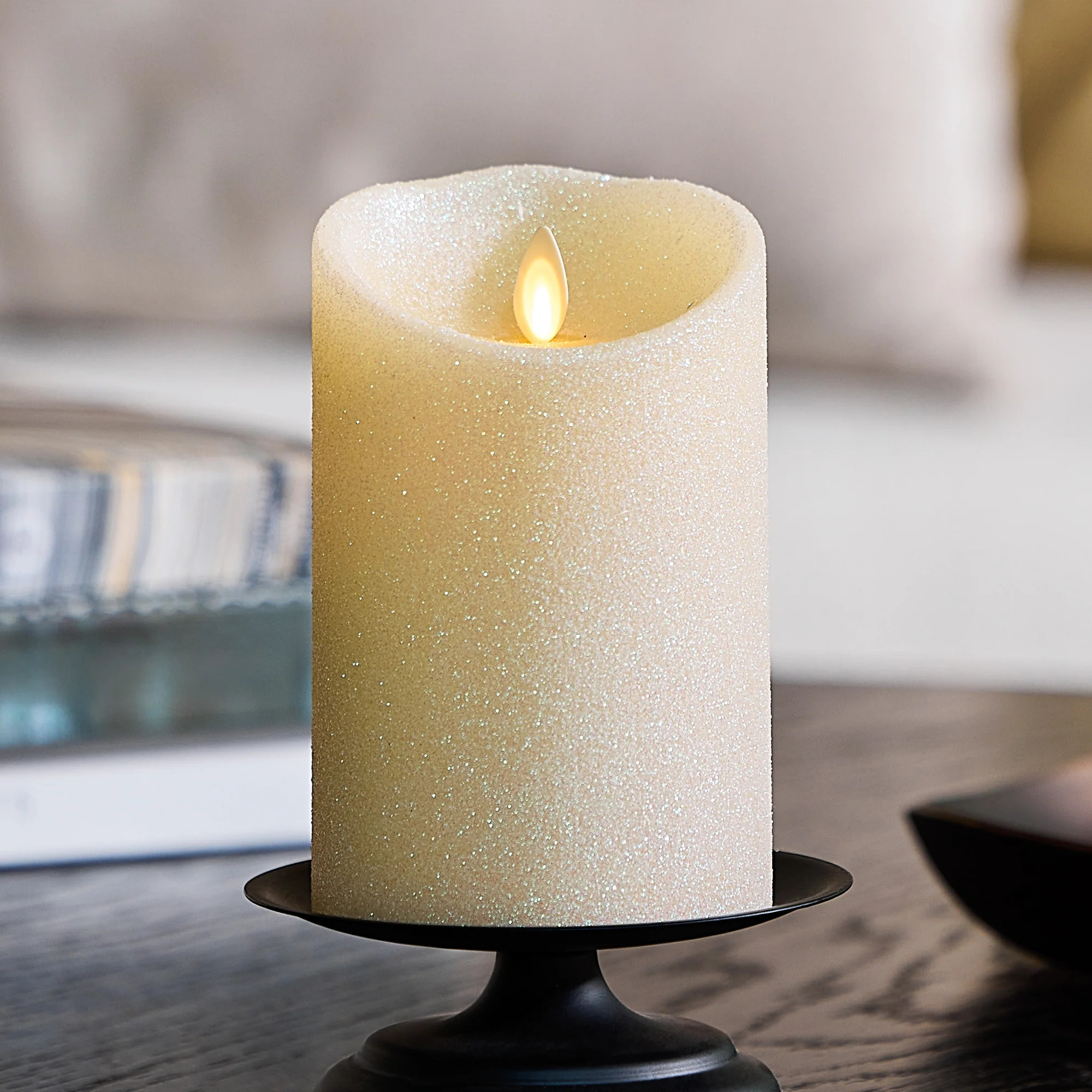 Radiant Ivory Glitter Flameless Candle Pillars | Luminara