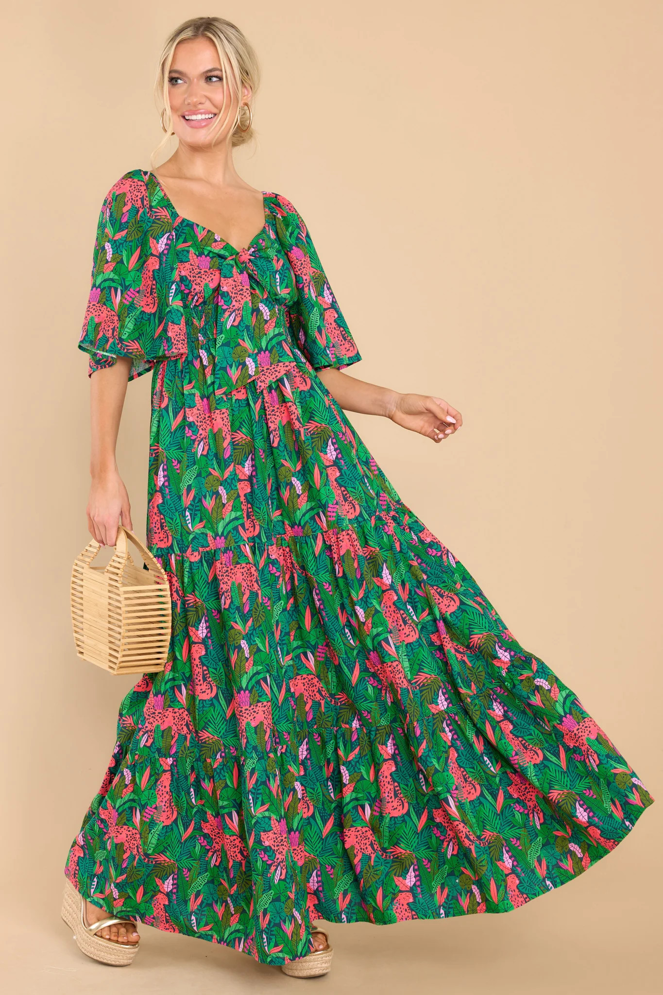 Wild Chase Green Multi Print Maxi Dress | Red Dress 