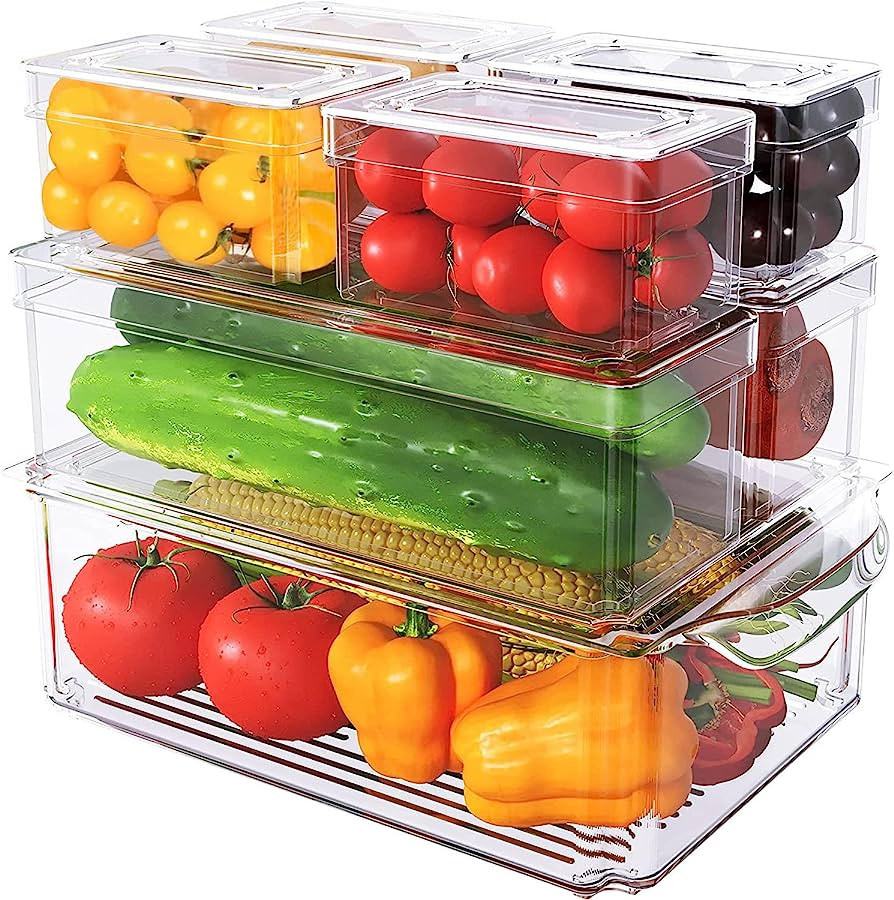 Set Of 7 Stackable Refrigerator Organizer with Lids, Fridge Organization and Storage Clear Contai... | Amazon (US)
