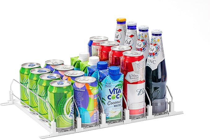 Drink Organizer for Fridge, Self-Pushing Soda Can Organizer for Counter Refrigerator, Width Adjus... | Amazon (US)