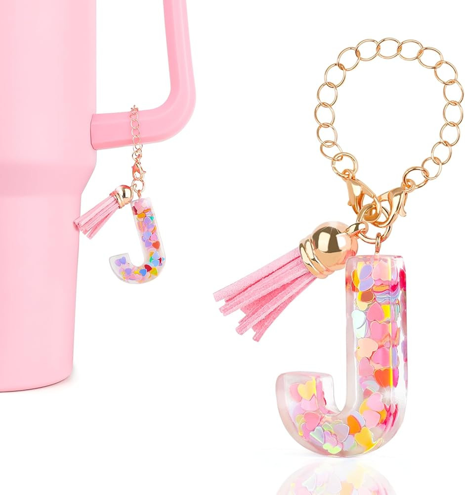 Letter Charms for Stanley Cup Accessories, Cute Initial Pink Keychain Handle Charm for Stanley Tu... | Amazon (US)
