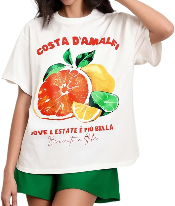 Graphic Oversized T Shirt Y2k Women Teen Girls Cute Hibiscus Flower Loose Tops Short Sleeve Beach... | Amazon (US)