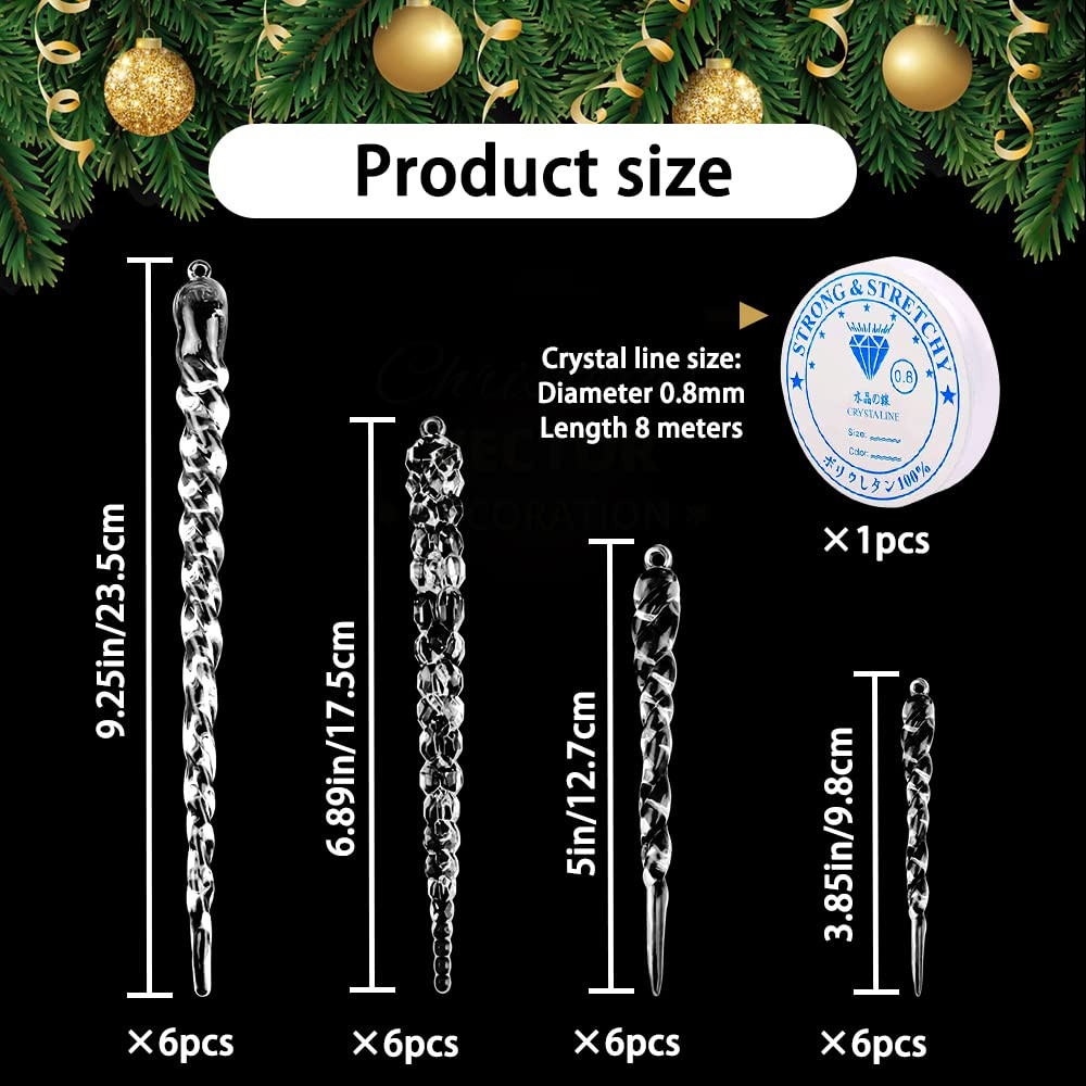 24pcs Christmas Tree Crystal Decorations 4 Styles Clear Acrylic Xmas Tree Icicle Hanging Ornament... | Amazon (US)