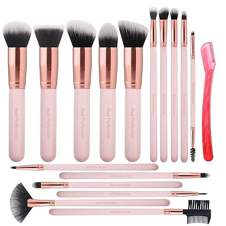 Real Perfection 16pcs Makeup Brushes Set with 1 Eyebrow Razor Premium Synthetic Foundation Blendi... | Amazon (US)