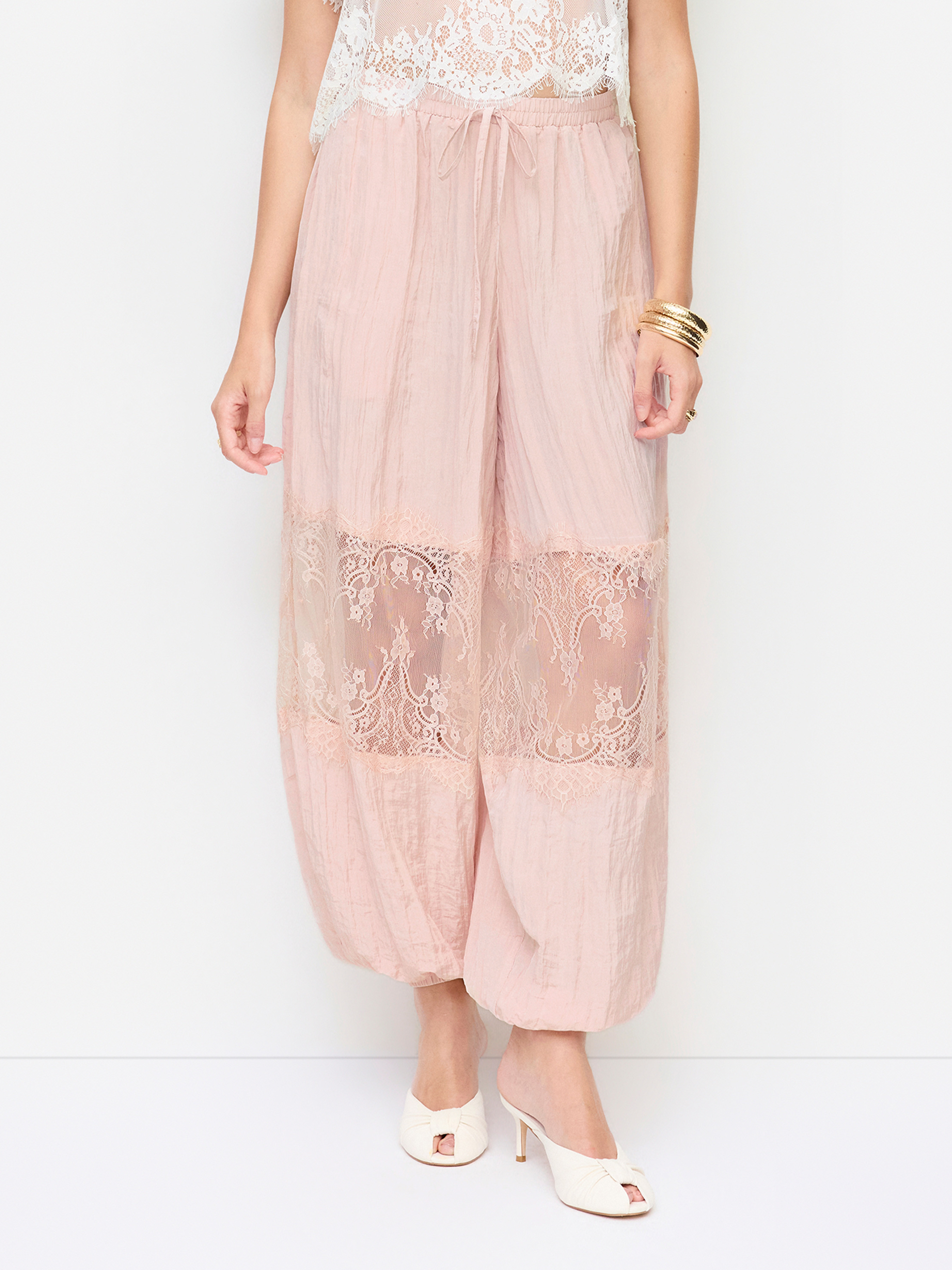 Chiffon Chiffon Mid Rise Spitzen-Balloonhose For L\u00e4ssige Alltagskleidung Ferien | Cider