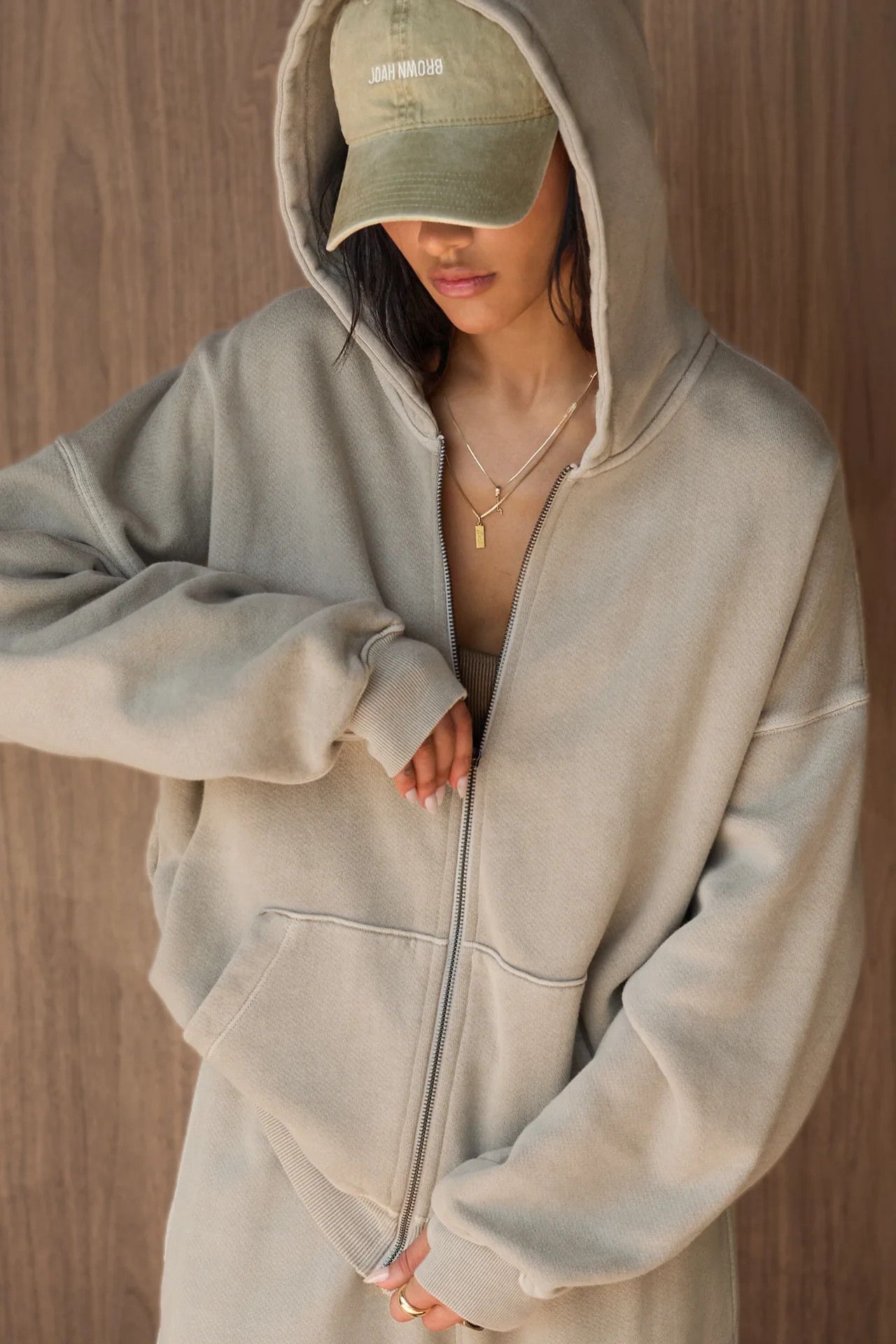 Oversized Zip Hoodie - Sand French Terry | Joah Brown