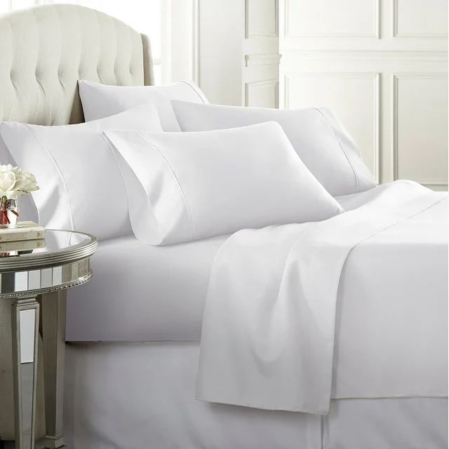 Danjor Linens 1800 Series 6 Piece Bedding Sheet & Pillowcases Sets with Deep Pockets, King, White | Walmart (US)