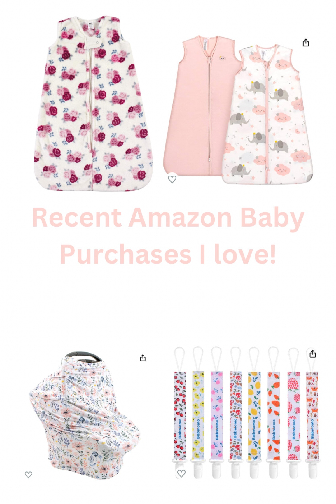 Recent Amazon baby purchased I love! No need to spend tons of money on sleep sacks - these are amazing and a great price! I’ve used these for both kids. 
This nursing cover is lightweight, super stretchy, and can be used 5 ways! 
I love the Copper Pearl pacifier clips, but didn’t love the price! I got these instead and love them. They come in a ton of patterns! 

Paci / Pacifier/ Binky / Breastfeeding/ Nursing / Baby / Motherhood 

#LTKbump #LTKbaby #LTKfamily