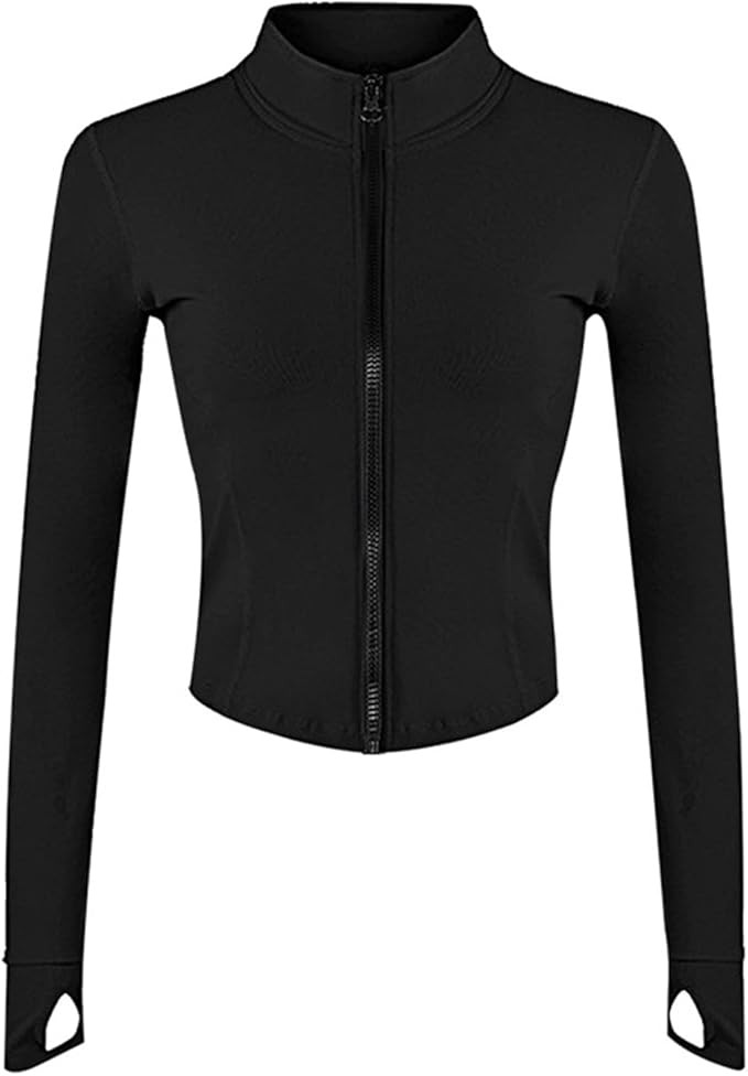 Women's Full Zip Lightweight Running Yoga Slim Fit Cropped Bbl Jacket Workout Sportwear With Thum... | Amazon (US)