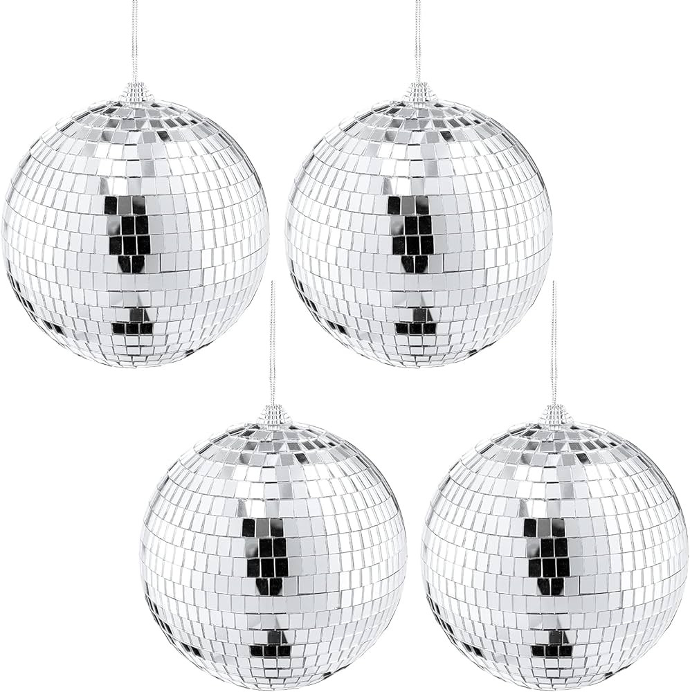 Suwimut 4 Pack Mirror Disco Ball, 6 Inch Cool and Fun Silver Hanging Disco Ball with Attached Str... | Amazon (CA)