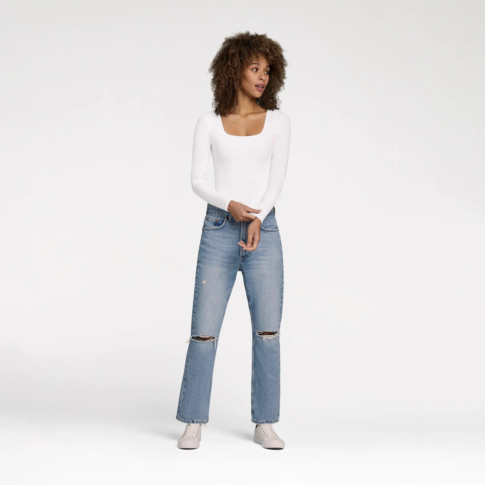 Women's Square Neck Bodysuit - White - nuuds | nuuds