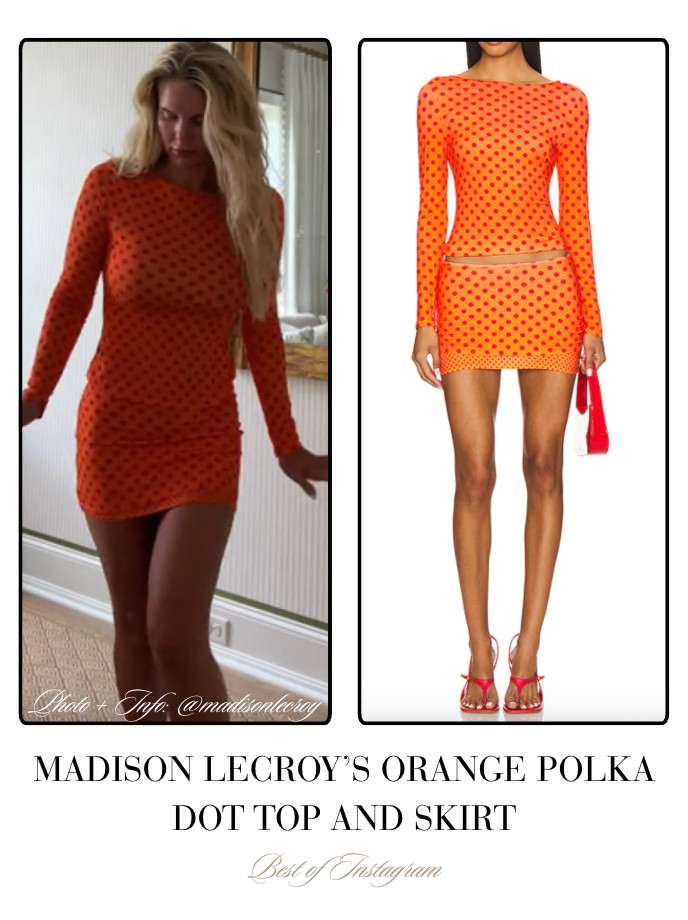Madison LeCroy's Orange Polka Dot Top and Skirt 📸 + Info: @madisonlecroy 

 