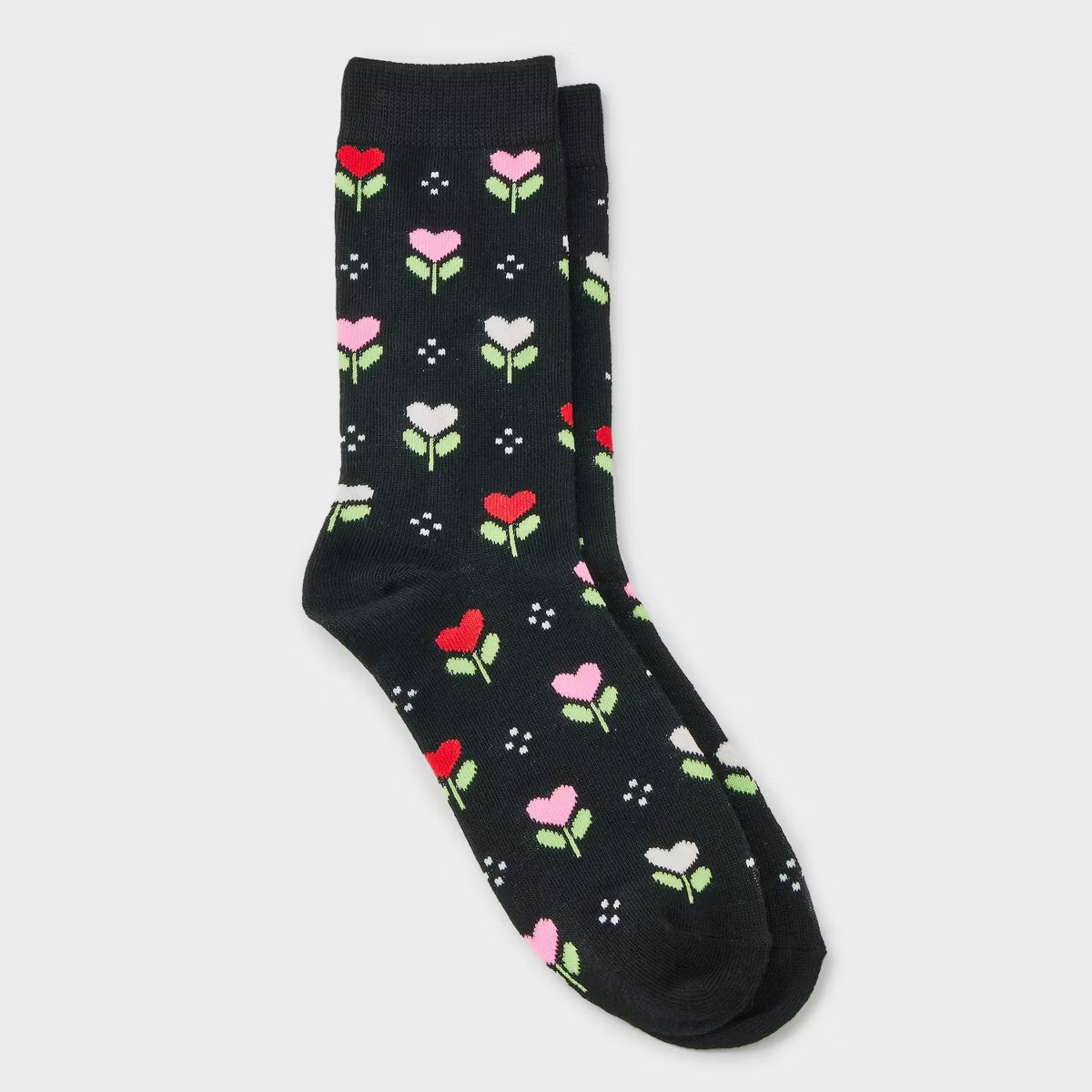 Women's Tulip Hearts Valentine's Day Crew Socks - Black 4-10 | Target