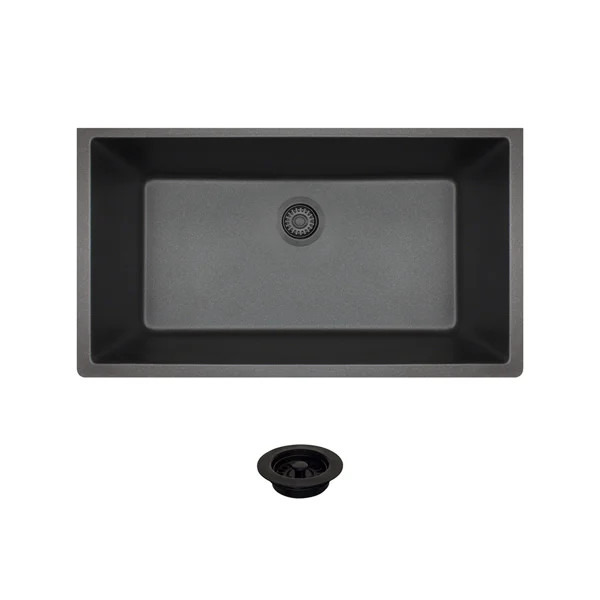 848-BL-CFL Black Quartz 33" L x 18" W Undermount Granite Sink with Flange | Wayfair North America