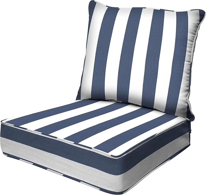 Honeycomb Outdoor Heritage Deep Seat, 24 x 23, Cabana Stripe Blue and White Chair Cushion with Re... | Amazon (US)