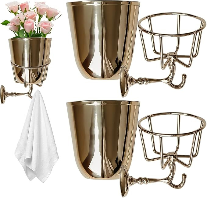 Handcrafted Opal Wall Vessel, Wall Mounted Brass Container Vase with Hook, Wall Vases for Flowers... | Amazon (US)