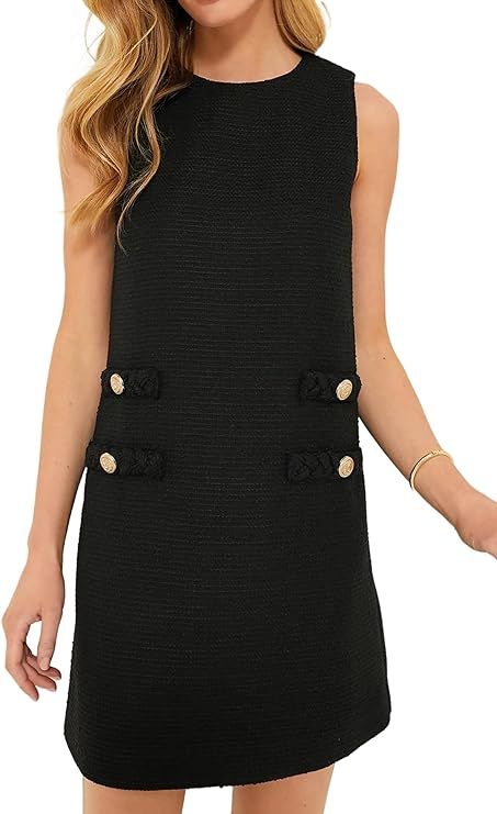 Kedera Womens Sleeveless Tweed Jackie Dress Elegant Crew Neck Business Party A-line Causal Mini D... | Amazon (US)