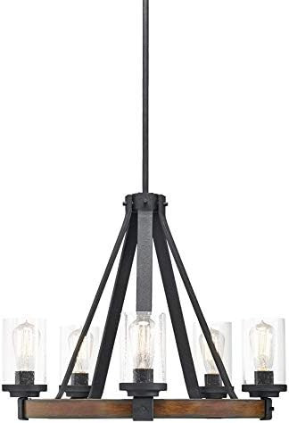 Kichler Lighting Barrington 5 Light Distressed Black and Wood Rustic Clear Glass Candle Chandelie... | Amazon (US)