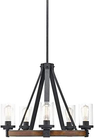 Kichler Lighting Barrington 5 Light Distressed Black and Wood Rustic Clear Glass Candle Chandelie... | Amazon (US)