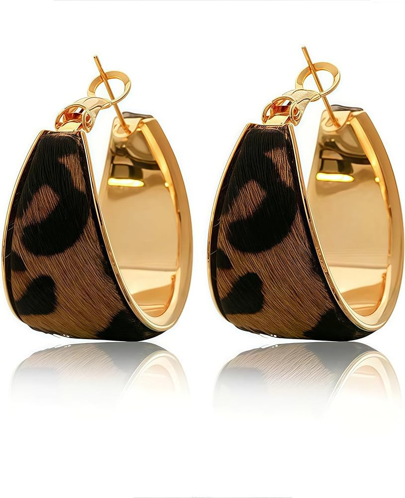 Leopard Print hoop earrings Vintage Leopard Print Large Hoop Earrings for Women Statement Dangle ... | Amazon (US)
