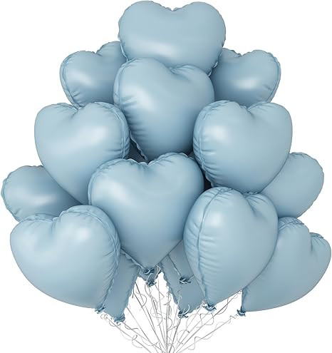 Baby Blue Heart Balloons,12Pcs 18 Inch Pastel Blue Foil Love Heart Shaped Balloons for Light Blue... | Amazon (US)