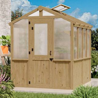 6.8 x 7.8 ft. Wood Garden Greenhouse Kit with Double-Wall Polycarbonate Panels and Roof Vent | The Home Depot