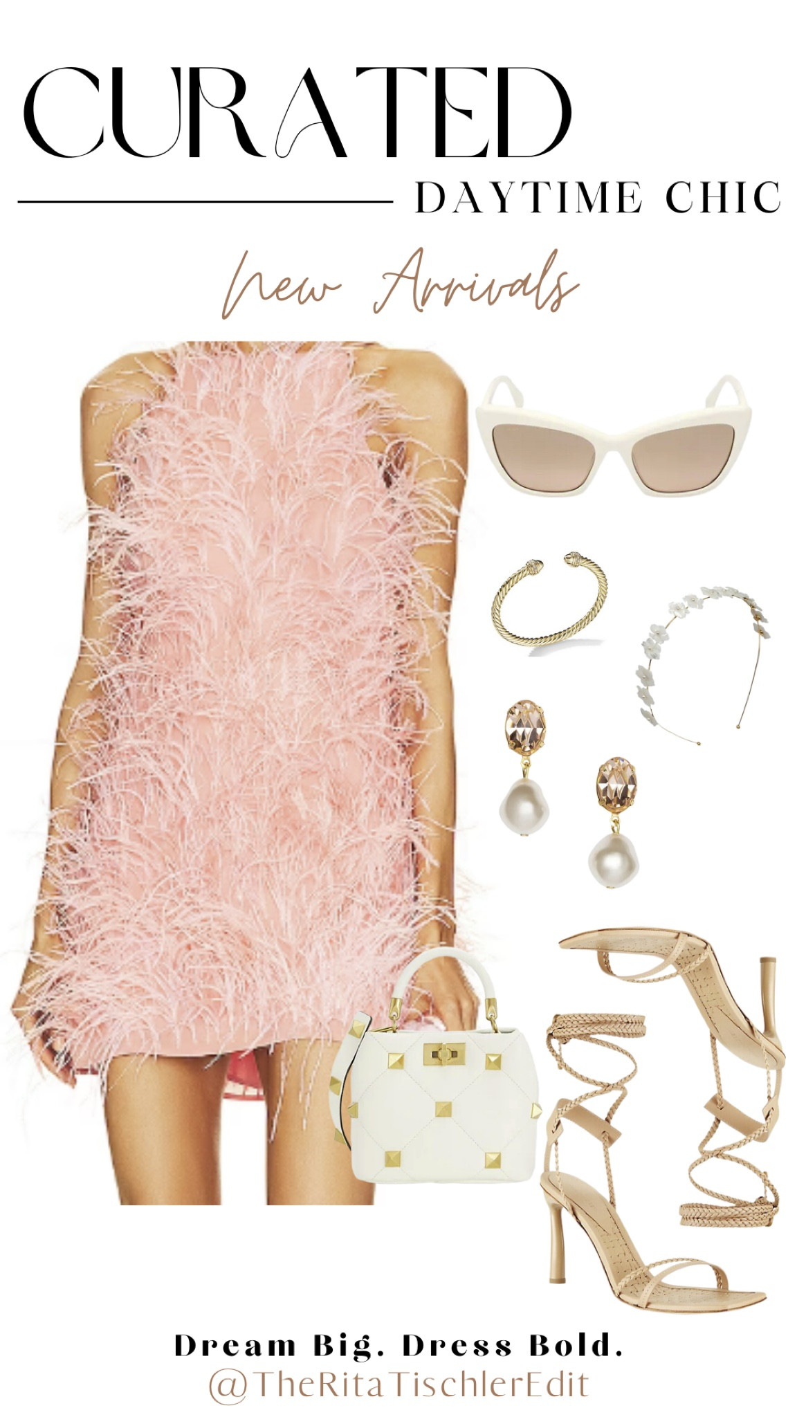 Feather dress, pink dress, strappy heels, headband, Pearl earrings, white Valentino purse 

#LTKSeasonal #LTKitbag #LTKstyletip