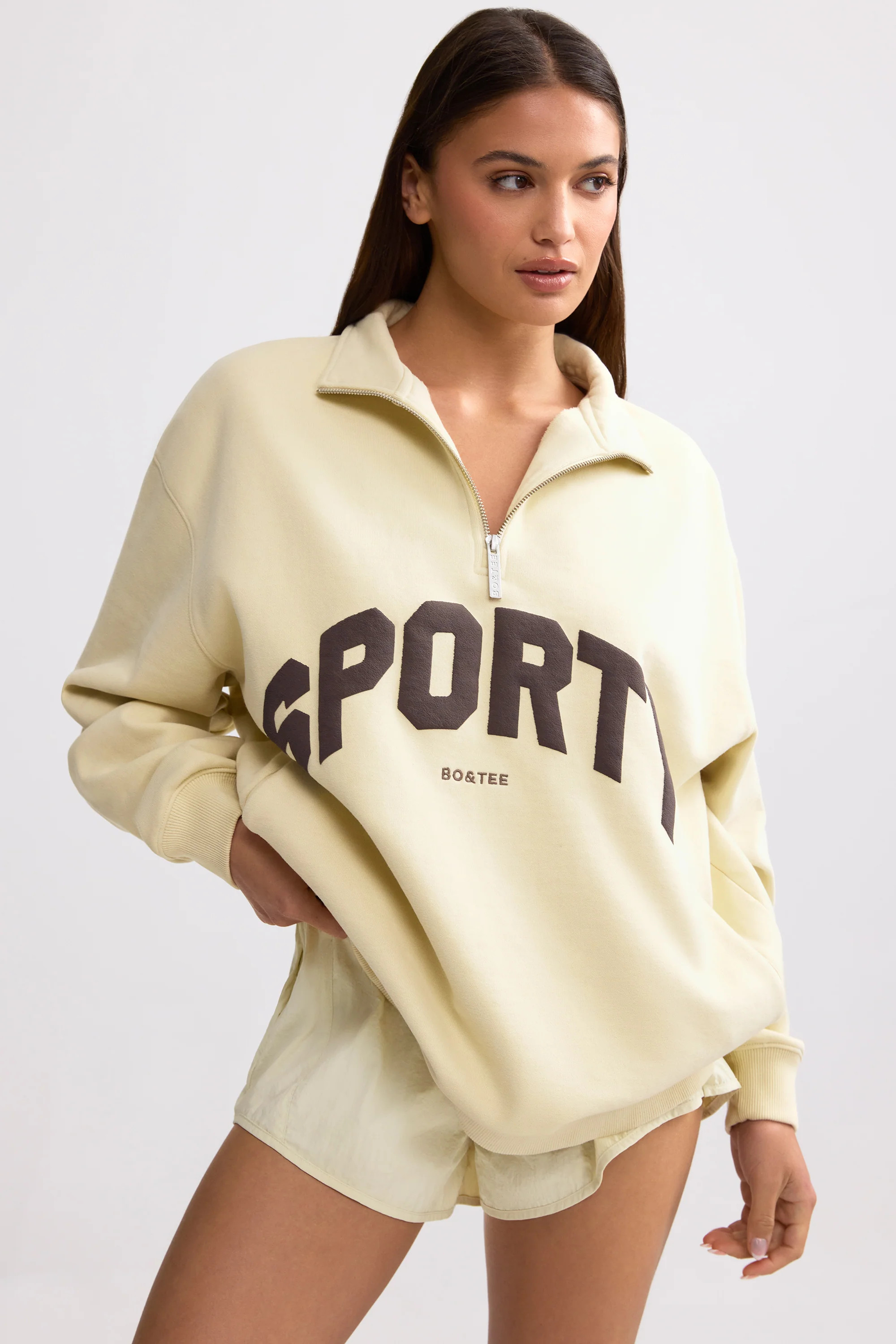Quarter-Zip Sweatshirt in Bone | Bo+Tee