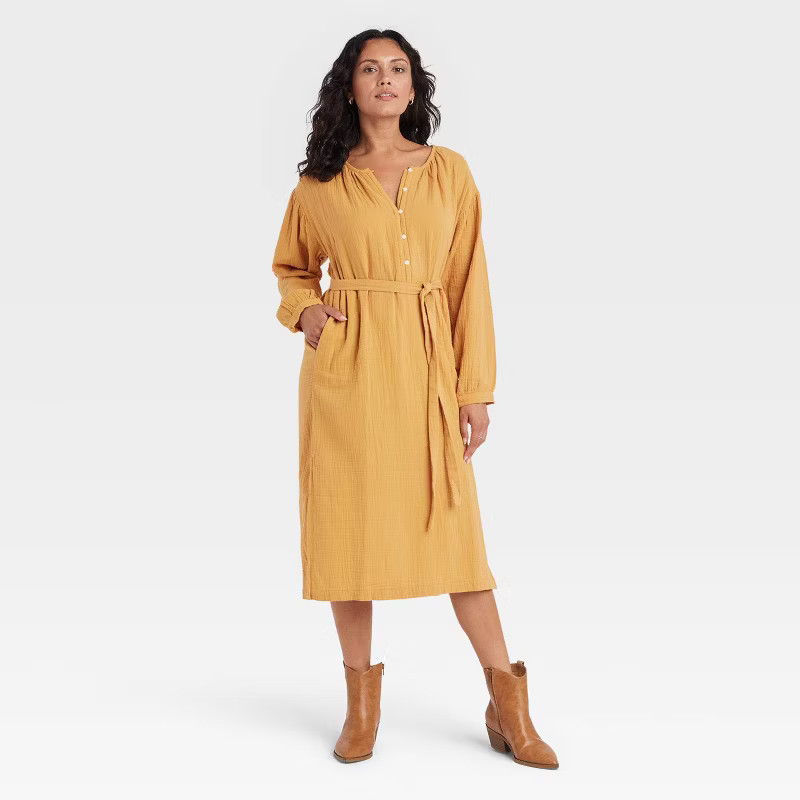 Women's Balloon Long Sleeve Tie-Front Shirtdress - Universal Thread™ | Target