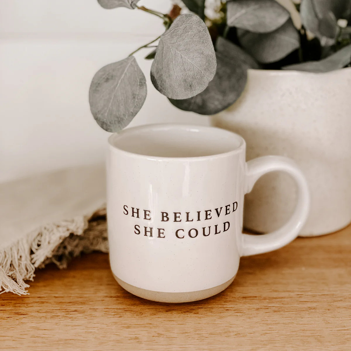 She Believed She Could - Cream Stoneware Coffee Mug - 14 oz | Abandoned Cakes