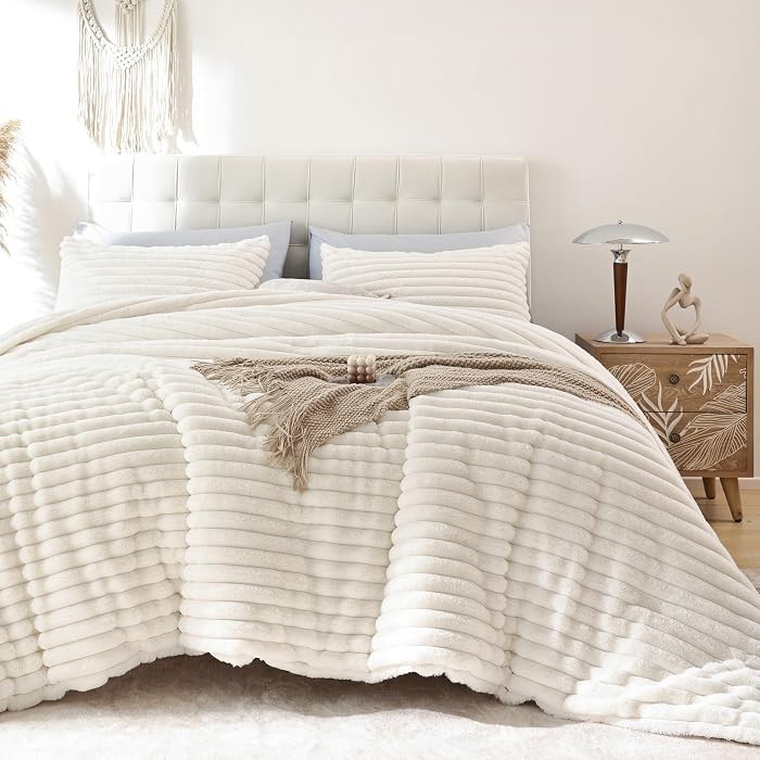 Smoofy Fluffy Twin Comforter Sets 2 Pieces - Cream White Fleece Fluffy Comforter Set, Luxury Fuzz... | Amazon (US)