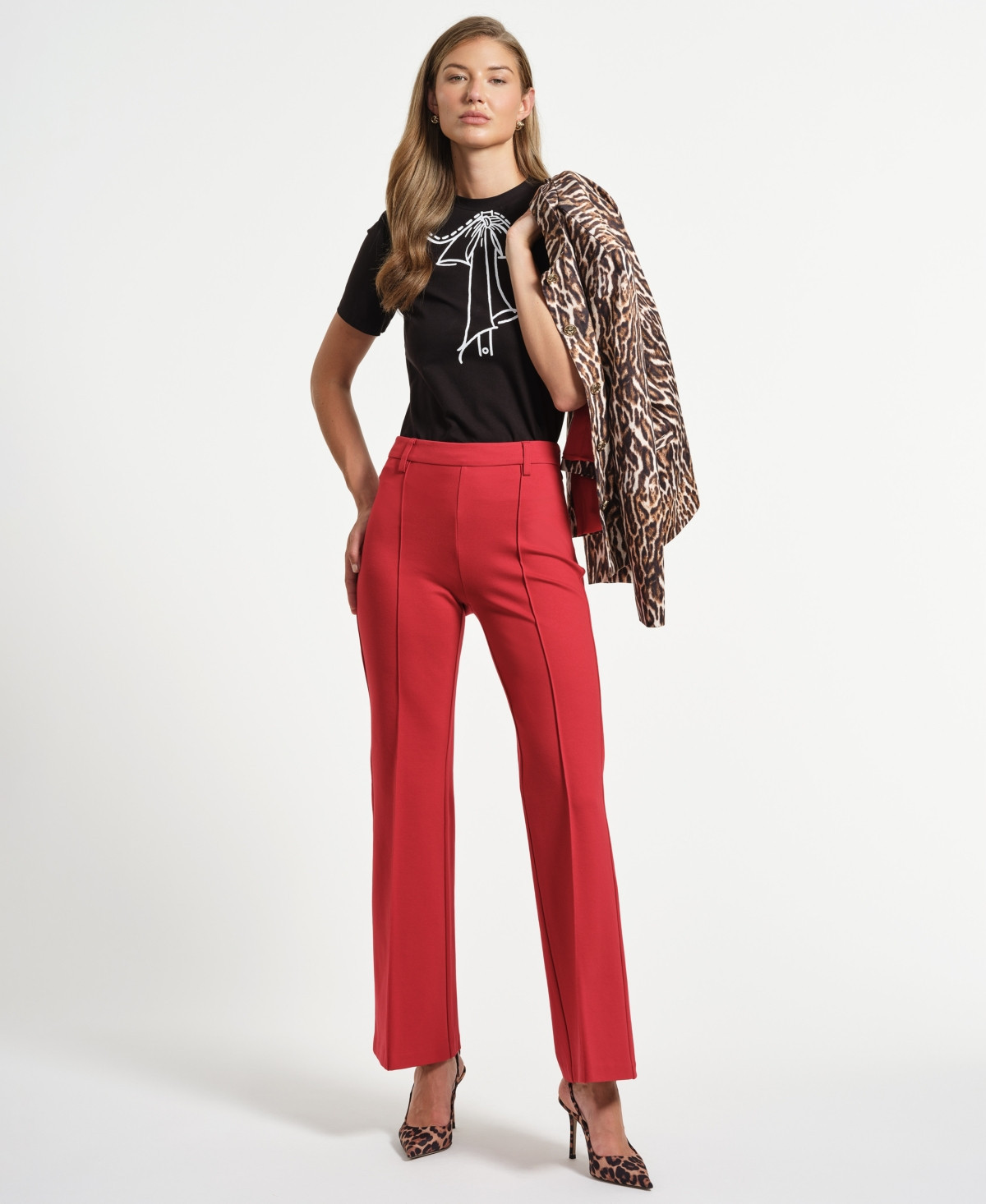 Isaac Mizrahi Women's Ponte Flare Mid Rise Pants - Red | Macy's