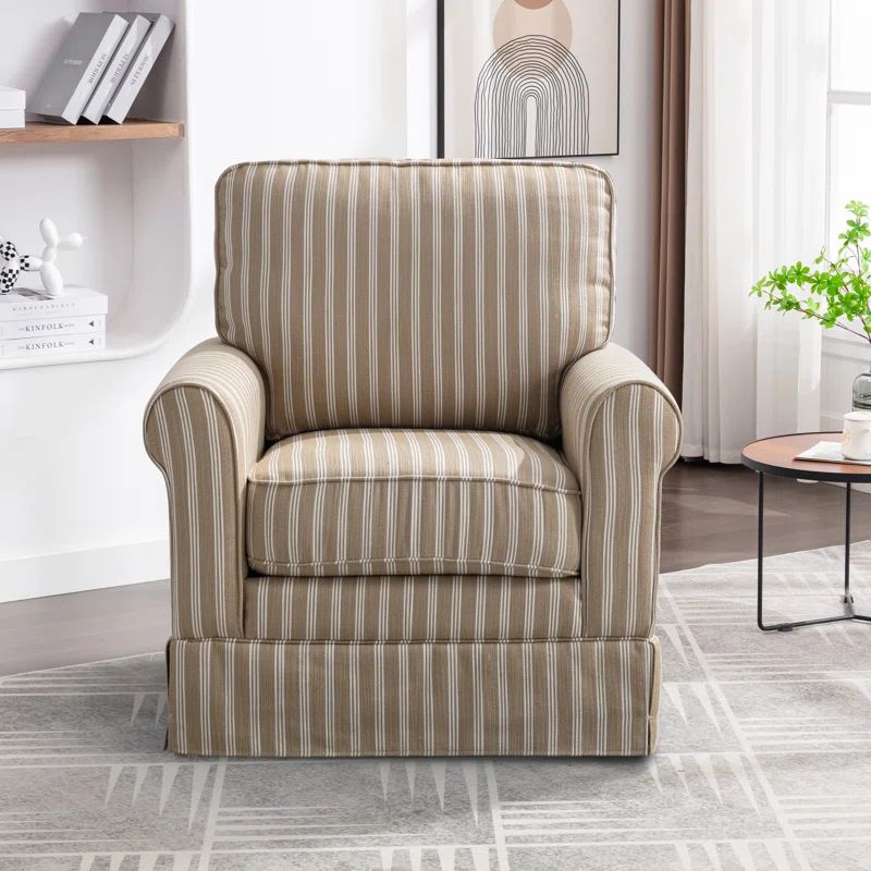 Manel 33.5" W Modern Soft Wide Upholstered Striped Swivel Arm Accent Chair | Wayfair North America