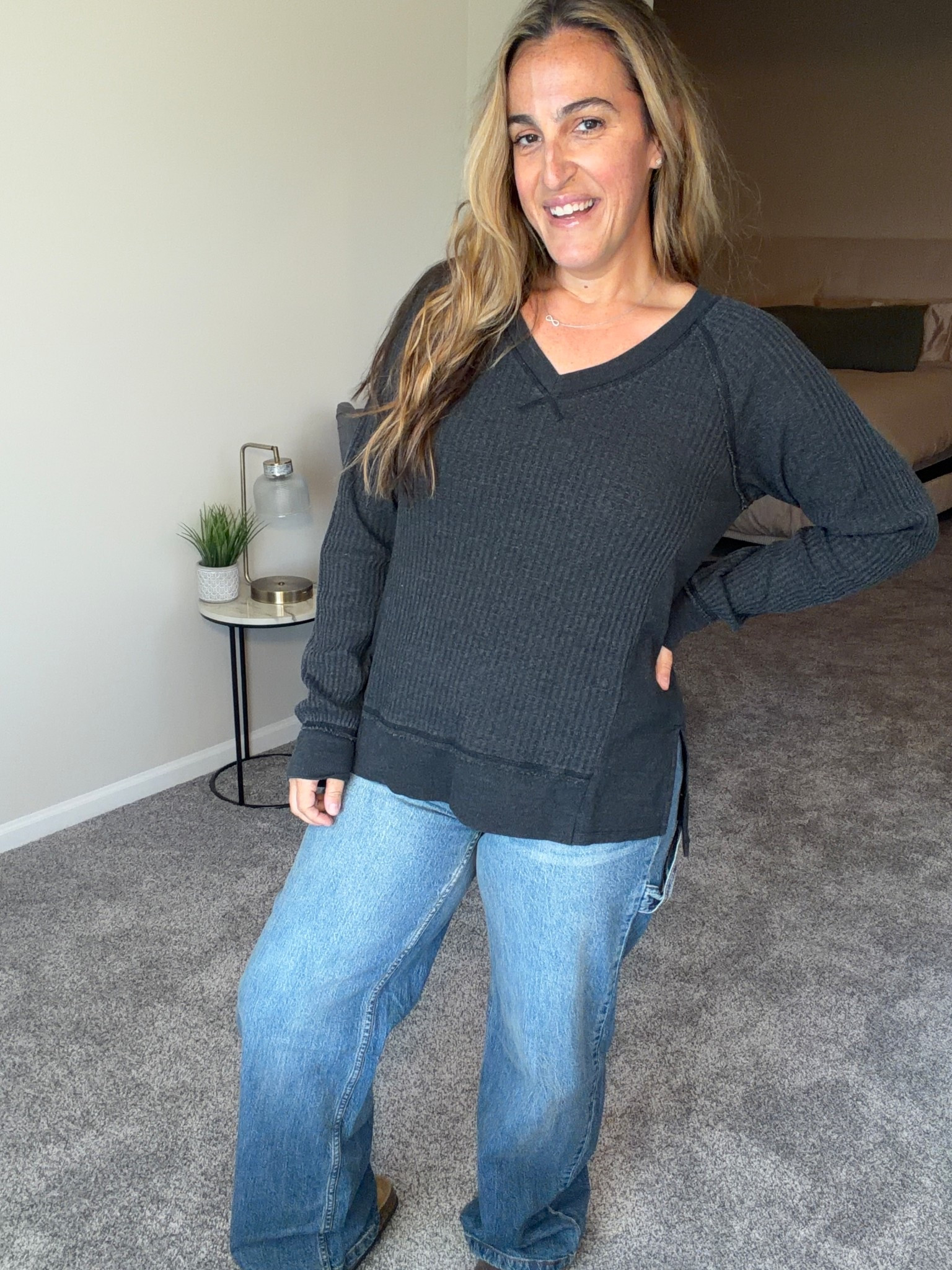 Wearing size medium in the top, I’d go up one if you want to wear with leggings! Jeans tts, in a 10

#LTKFindsUnder50 #LTKOver40 #LTKStyleTip