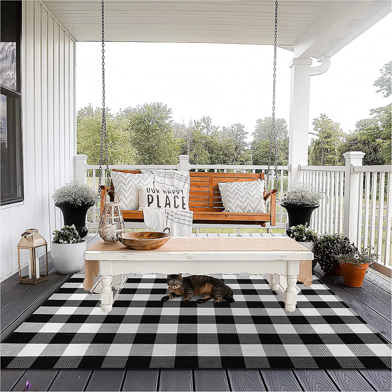 Sanmadrola Buffalo Plaid Outdoor Rug 4'x 6', Cotton Hand-Woven Checkered Door Mat, Reversible Fol... | Walmart (US)