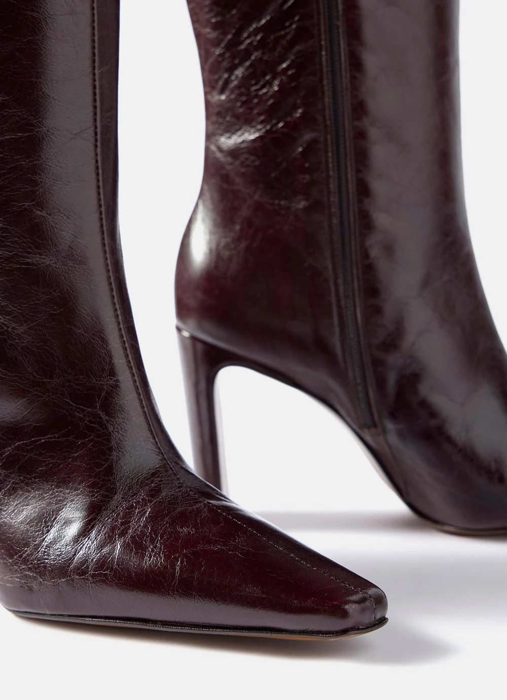 Bridie Burgundy Leather Knee High Boots | Mint Velvet