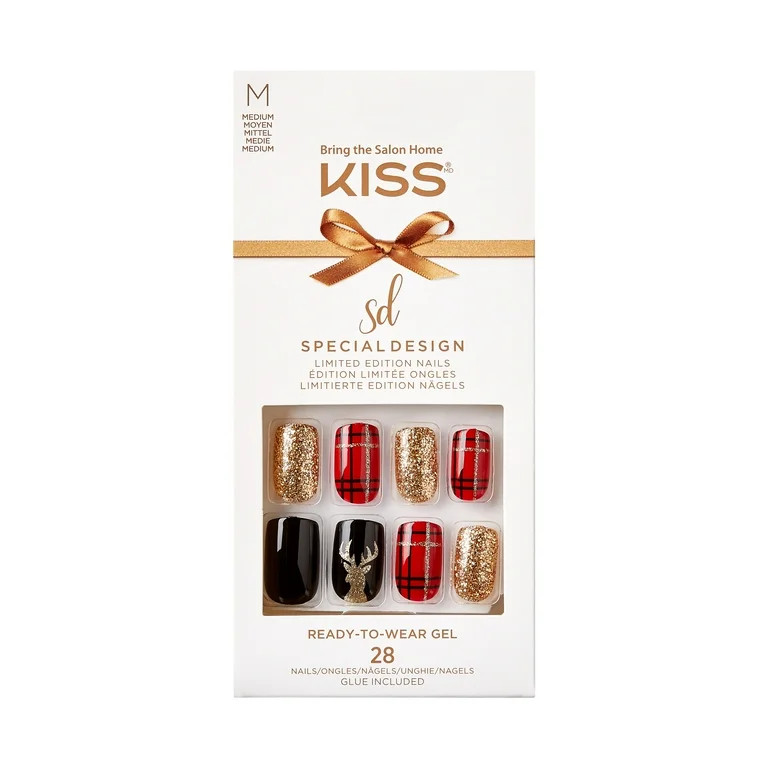 KISS Special Design Limited Edition Medium Square Holiday Fake Nails, Multi, 28 Pieces | Walmart (US)
