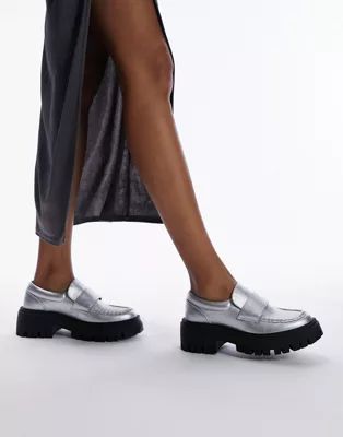Topshop Lottie chunky loafer in silver | ASOS (Global)