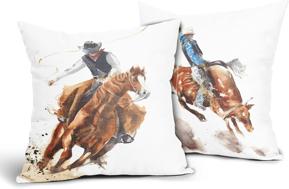 aportt Cowboy Riding Horse Pillow Cover Set of 2 Western Rodeo Cotton Linen Polyester Decorative ... | Amazon (US)